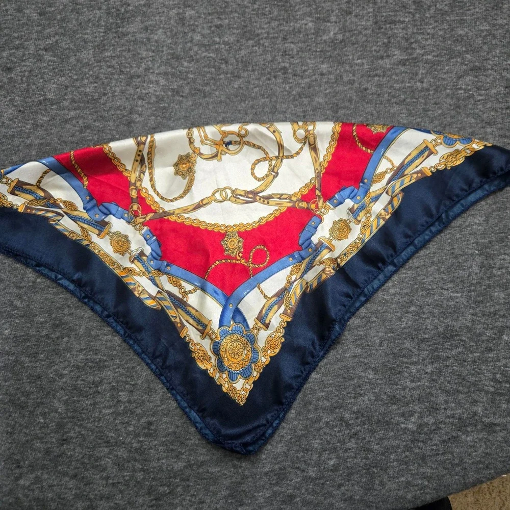 Hankerchief Scarf Red Blue‎ Gold Equestrian Chain Satin Old Money Purse Parisian